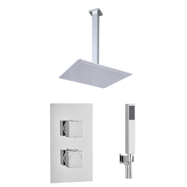 Square Concealed Thermostatic 2 Handle 2 Way Shower Kit (Ceiling Kit) - TIS0010C