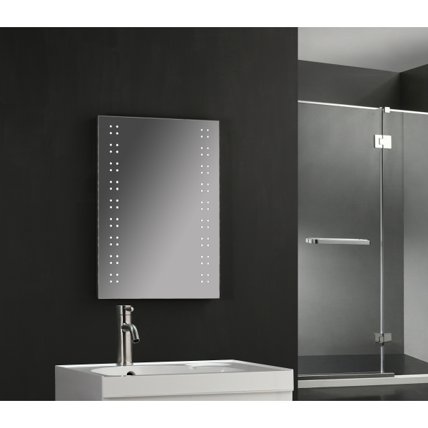 Cían Twin Vertical Spots LED Touch Mirror c/w Demister Pad & Shaver Socket - 500x700x45mm - TIS3001 Tailored Bathrooms