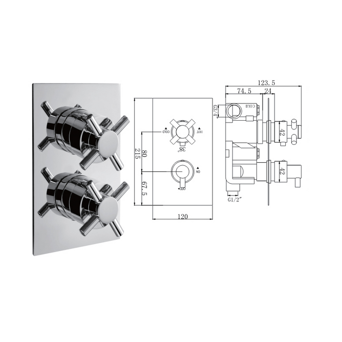 Xceed Concealed Thermostatic Shower Valve, 2 Handle 1 Outlet - 029.36.005 The Bathroom Accessory Company