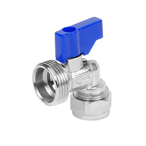 15mm CP Angled Washing Machine Valve with Blue Handle - 048.113.006 The Bathroom Accessory Company